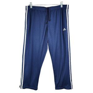 Mens Adidas Blue Athletic Track Pants w/ 3 White Stripes Hi Rise Size L